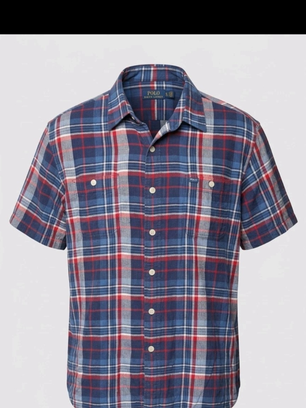 Polo Ralph Lauren Shirt Men XL Short Sleeve Plaid Flannel Button Up Blue Red